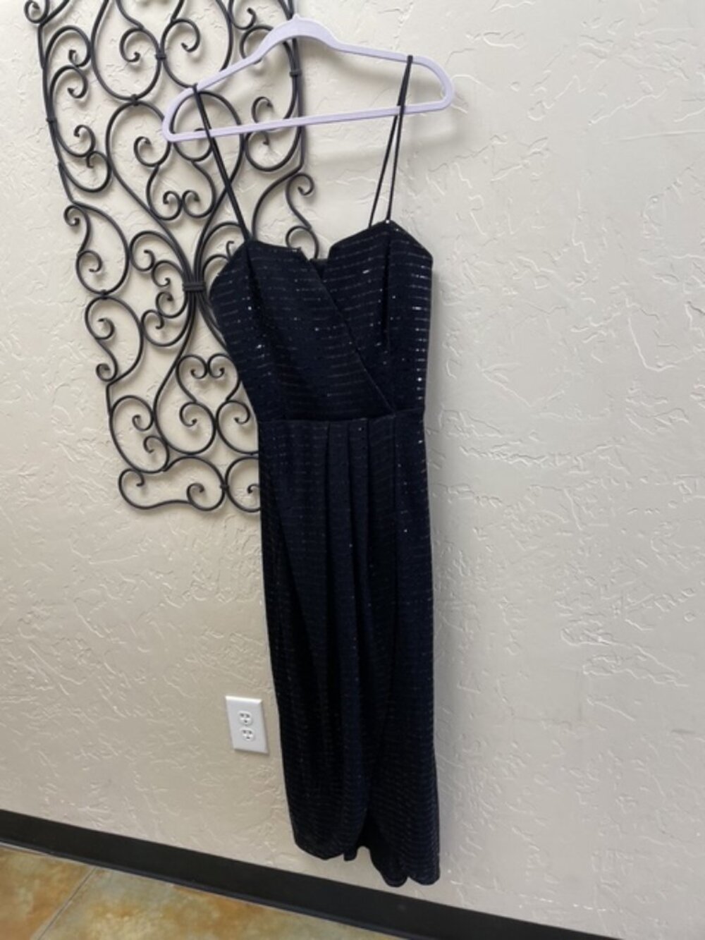 Alexa B sparkly black thin spaghetti strap gown